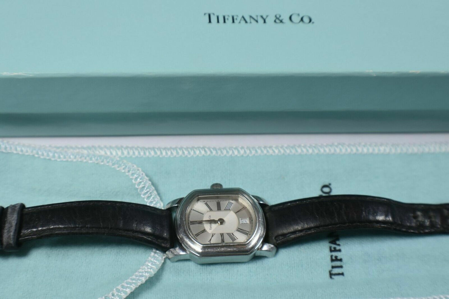 Tiffany & Co Atlas Mark Coupe Resonator Ladies Date Watch SS Guilloche