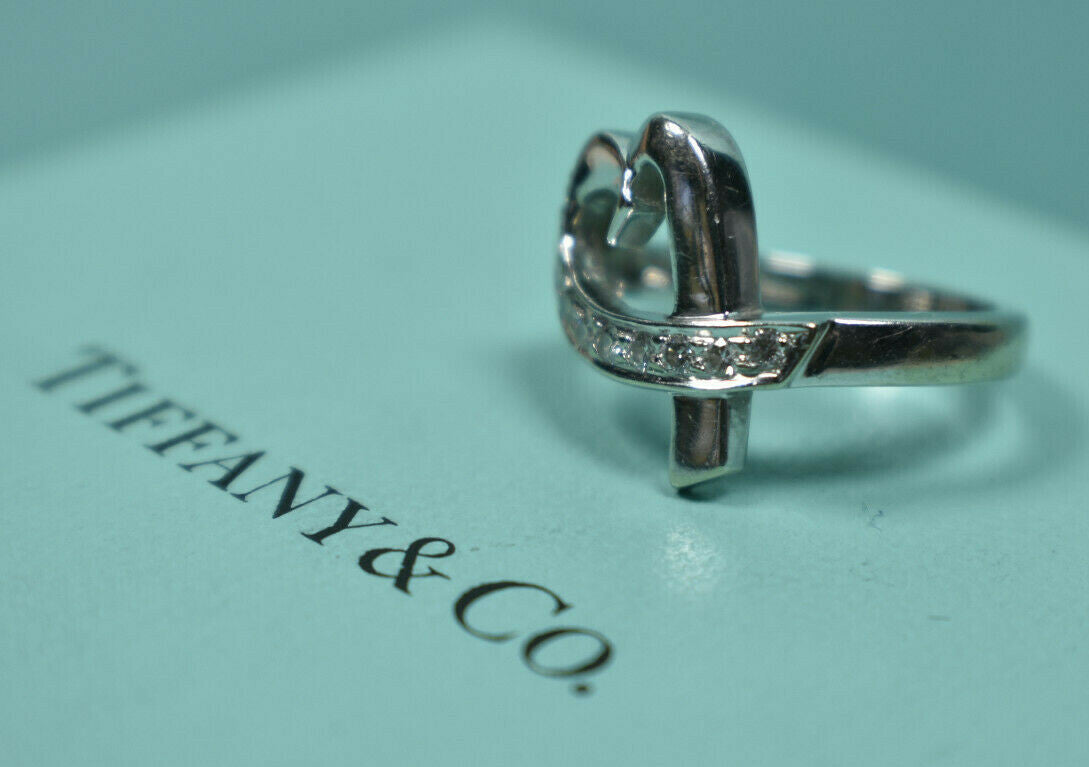 Tiffany &Co Picasso 18kt White Gold Solid Diamond Loving Heart Ring Sizable, Box