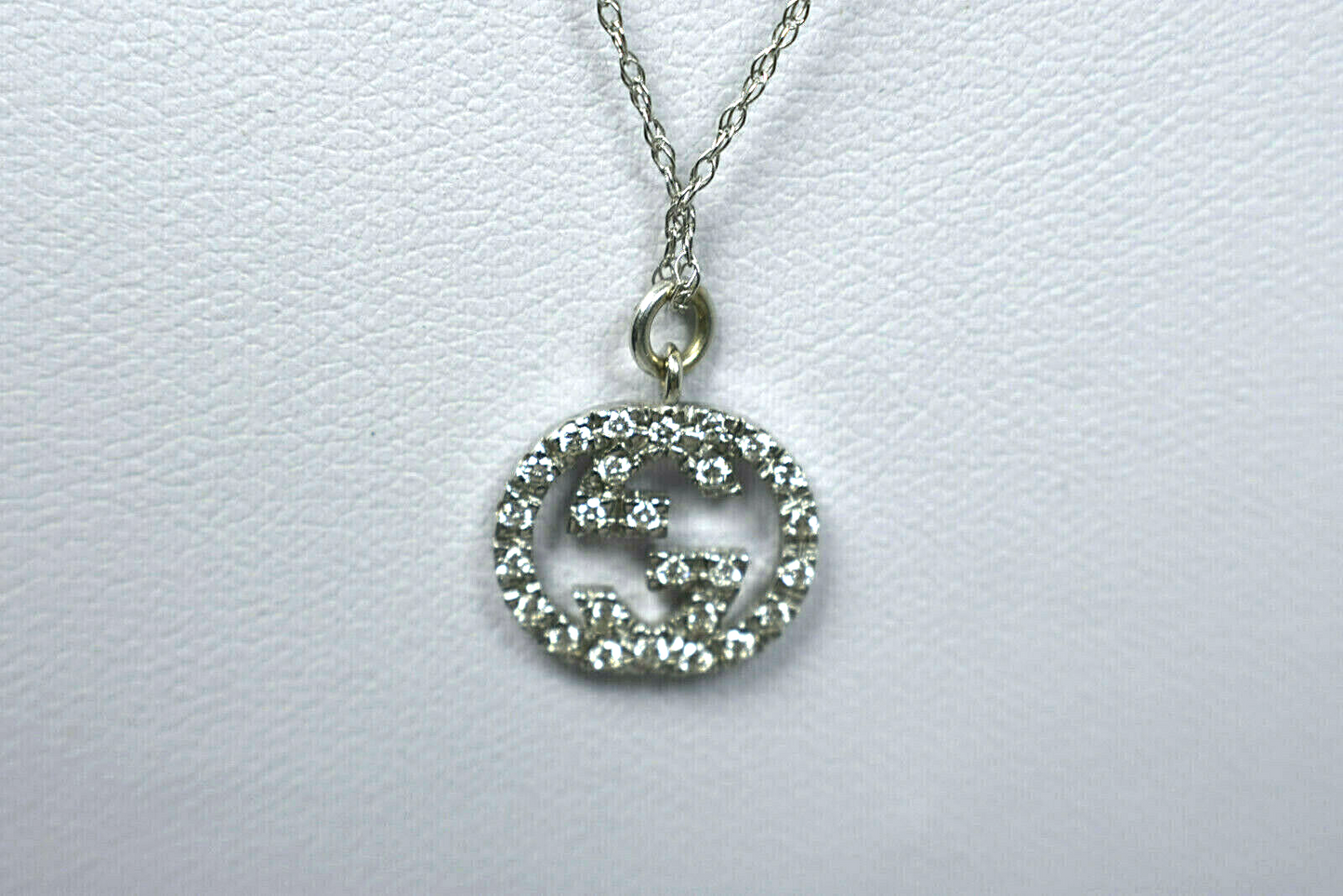 Gucci 18K White Gold Diamond Love Britt Double G Icon Pendant For Necklace