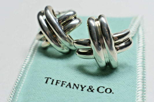 Tiffany & Co Picasso Solid Silver Signature X Cross Kiss Earrings Pierced 1990