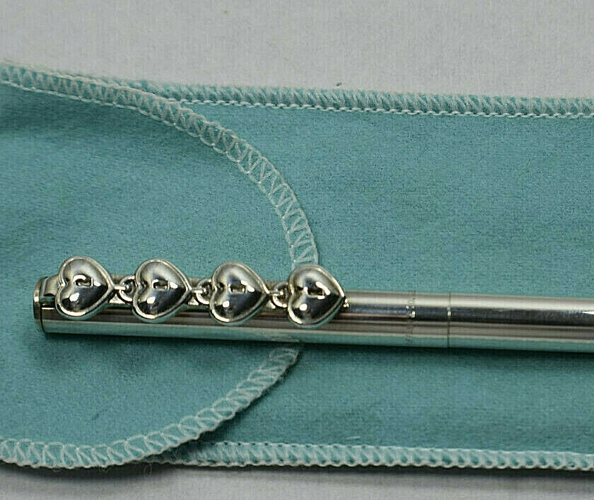Tiffany & Co 4 Heart Padlocks Ink Pen Sterling Silver Pouch & Box Rare Vintage