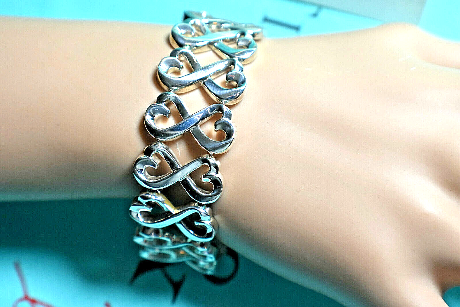 RARE Tiffany & Co Double Loving Hearts Bracelet Silver WIDE Pouch & Box