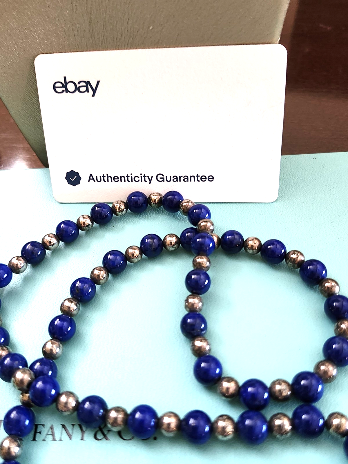 Tiffany & Co 29" Lapis Lazuli Round Bead Necklace Sterling Silver Rare Vintage