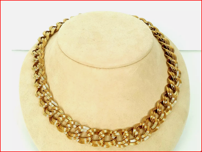 Monet Chunky Adjust. Double Ribbed Link Chain Necklace Gold Tone Vintage