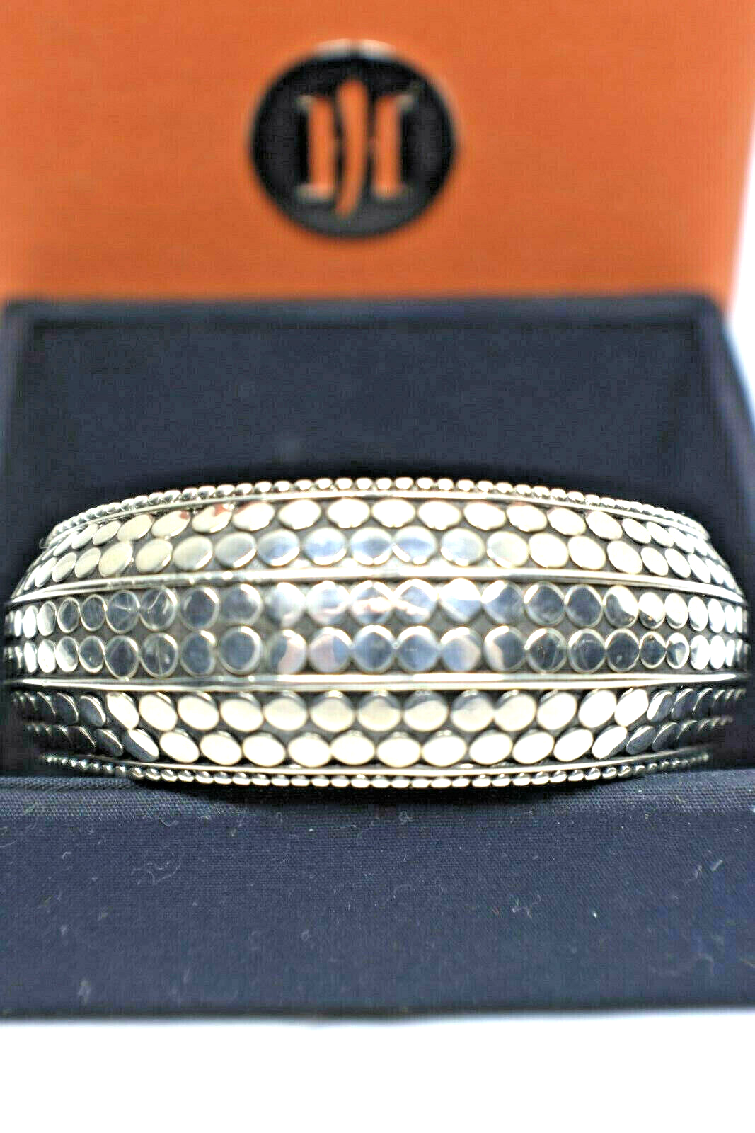 John Hardy Kick Cuff Bangle Dot Bracelet, Wide, Hinged Sterling Silver & Box