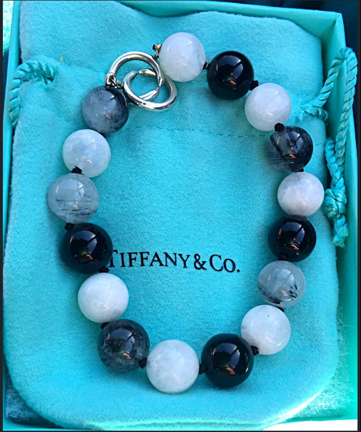 Tiffany & Co Paloma Picasso Rare Moonstone Quartz Onyx Bead Bracelet & Pouch