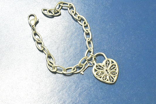 Tiffany & Co Large Padlock Lock Key Filigree Heart Bracelet Silver & Pouch