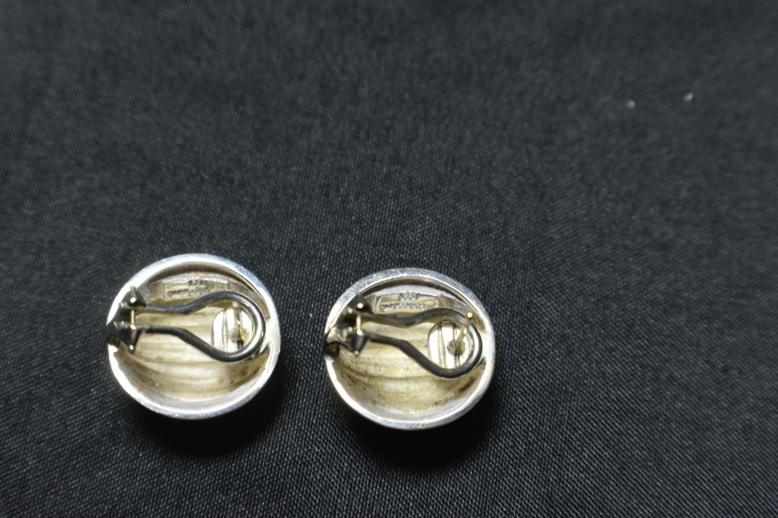 Tiffany & Co Enamel Domed Sterling Silver Earrings Pierced Omega Back, Rare