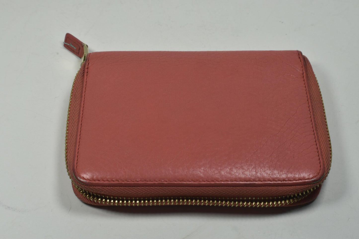 Tiffany & Co Orange Grain Leather Zip Around Wallet w/ Box & Ribbon Etc VGC