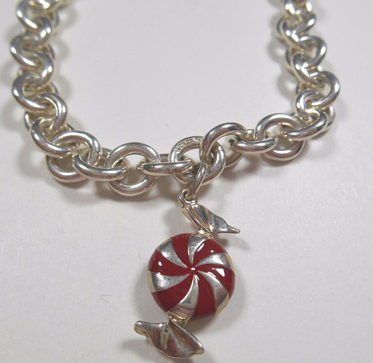 Tiffany & Co Enamel Candy Twist Bon Bon Bracelet Bangle Link Chain Pouch Silver
