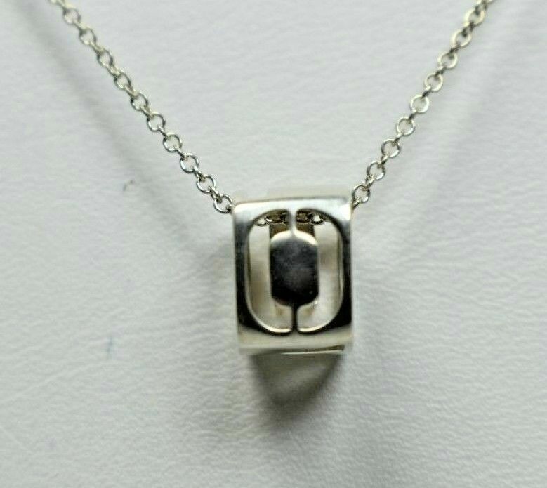Tiffany & Co LOVE Cube Pendant Charm Necklace Sterling Silver Retired Rare