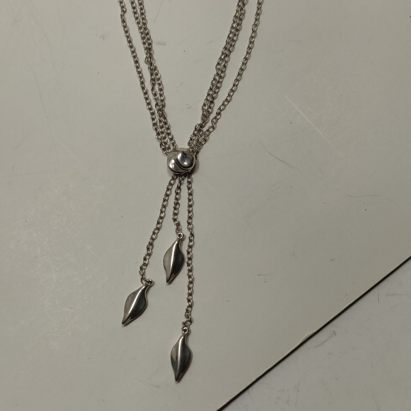 RARE Vintage Tiffany & Co Dangle Leaf Pendant Necklace Sterling Silver 18"