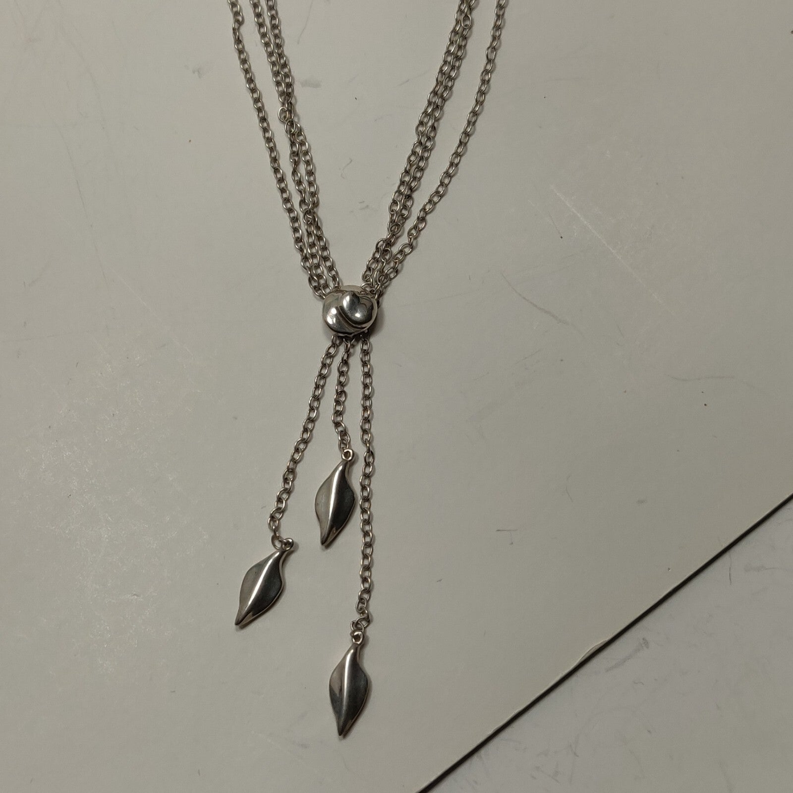 RARE Vintage Tiffany & Co Dangle Leaf Pendant Necklace Sterling Silver 18"