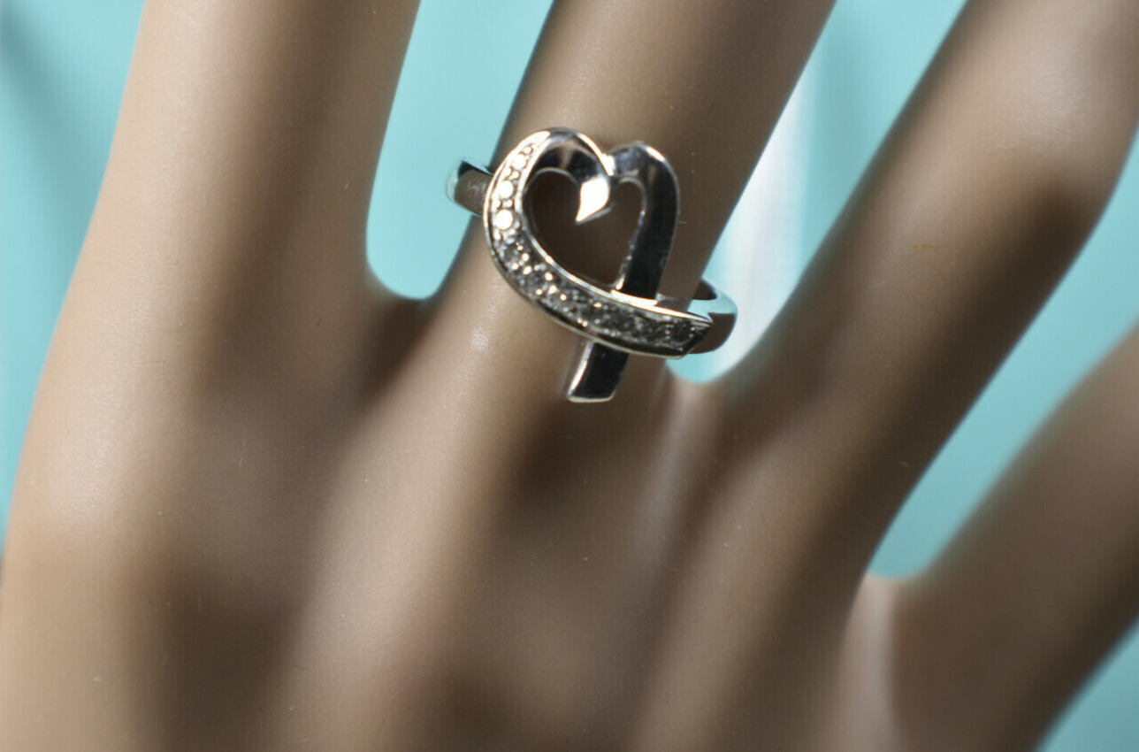 Tiffany &Co Picasso 18kt White Gold Solid Diamond Loving Heart Ring Sizable, Box