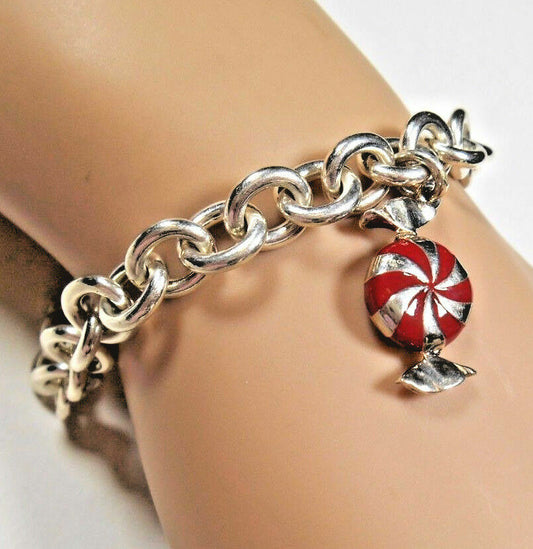 Tiffany & Co Enamel Candy Twist Bon Bon Bracelet Bangle Link Chain Pouch Silver