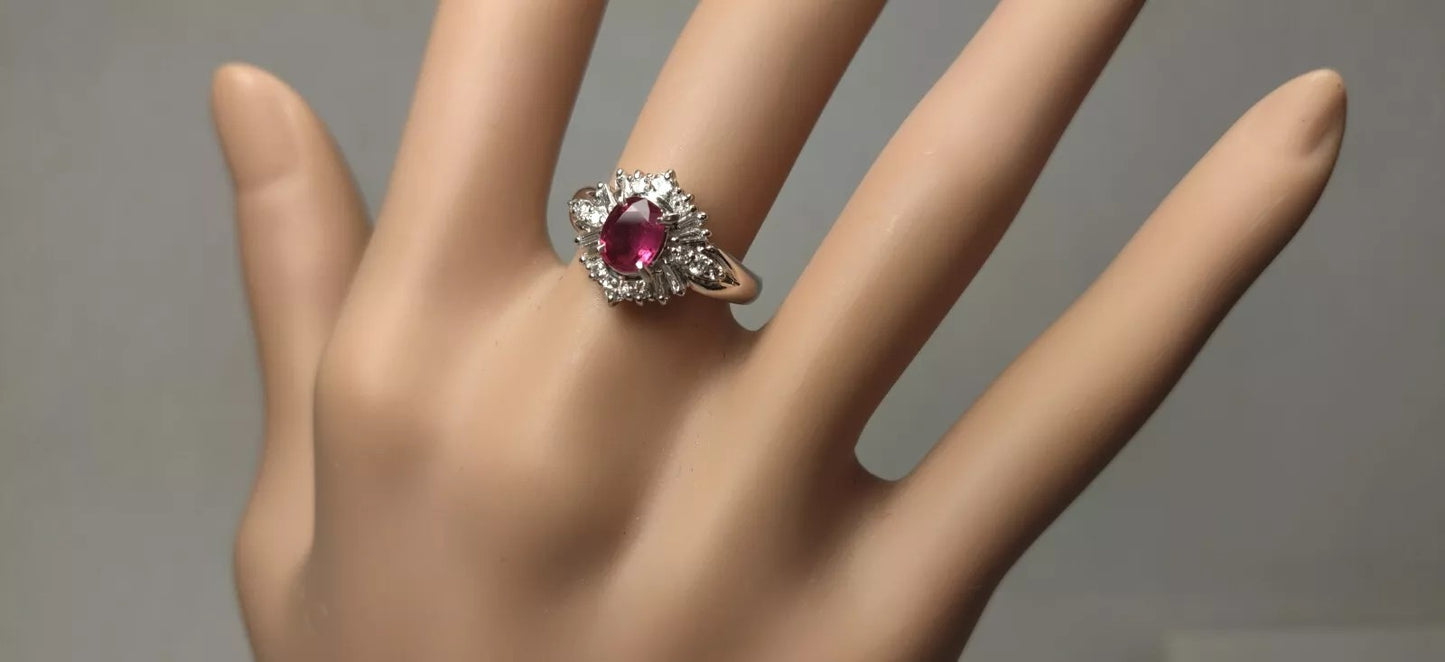 Stunning Ruby Ring 1.30ct G-H Diamond Engagement o Statement Ring 5.5 Size