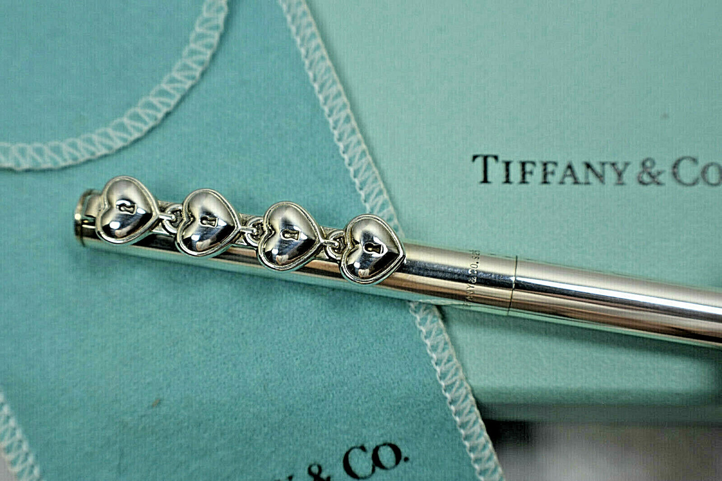 Tiffany & Co 4 Heart Padlocks Ink Pen Sterling Silver Pouch & Box Rare Vintage