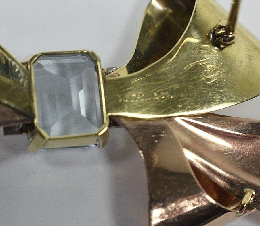 Tiffany &Co 6ct Aquamarine Diamond 14K Rose Yellow Gold Brooch Pin 16g $16K Appr