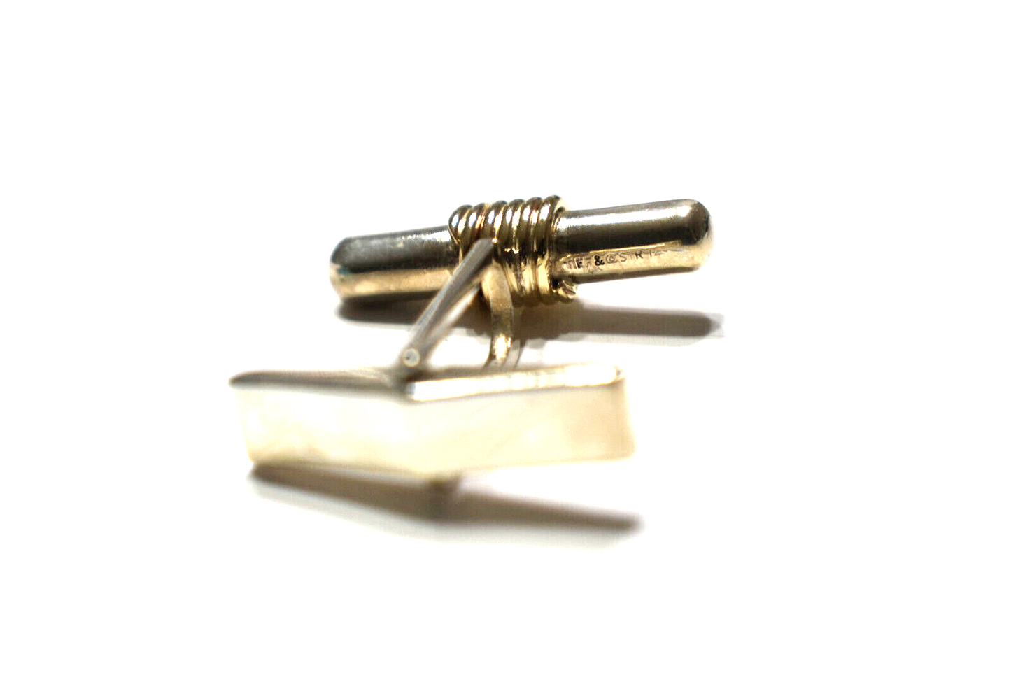 Tiffany & Co Silver & Gold Bar Cufflinks Cuff Links & Pouch
