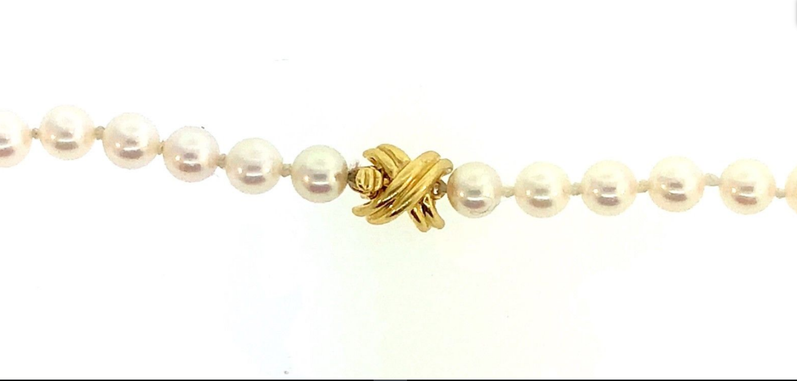 Tiffany & Co 18K Gold Akoya Pearl Signature X 18" Strand Necklace w/ Suede Case