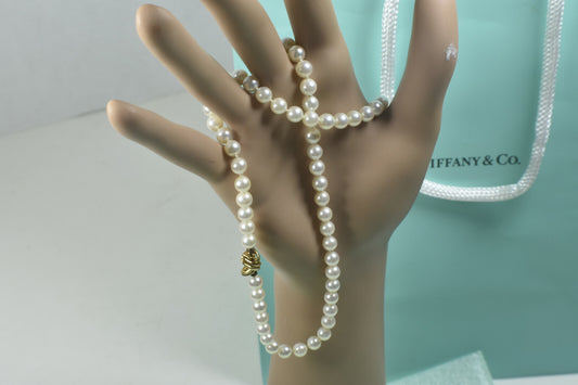 Tiffany & Co Akoya Pearl 18K Yellow Gold Signature X 18" Necklace w/Gift Case