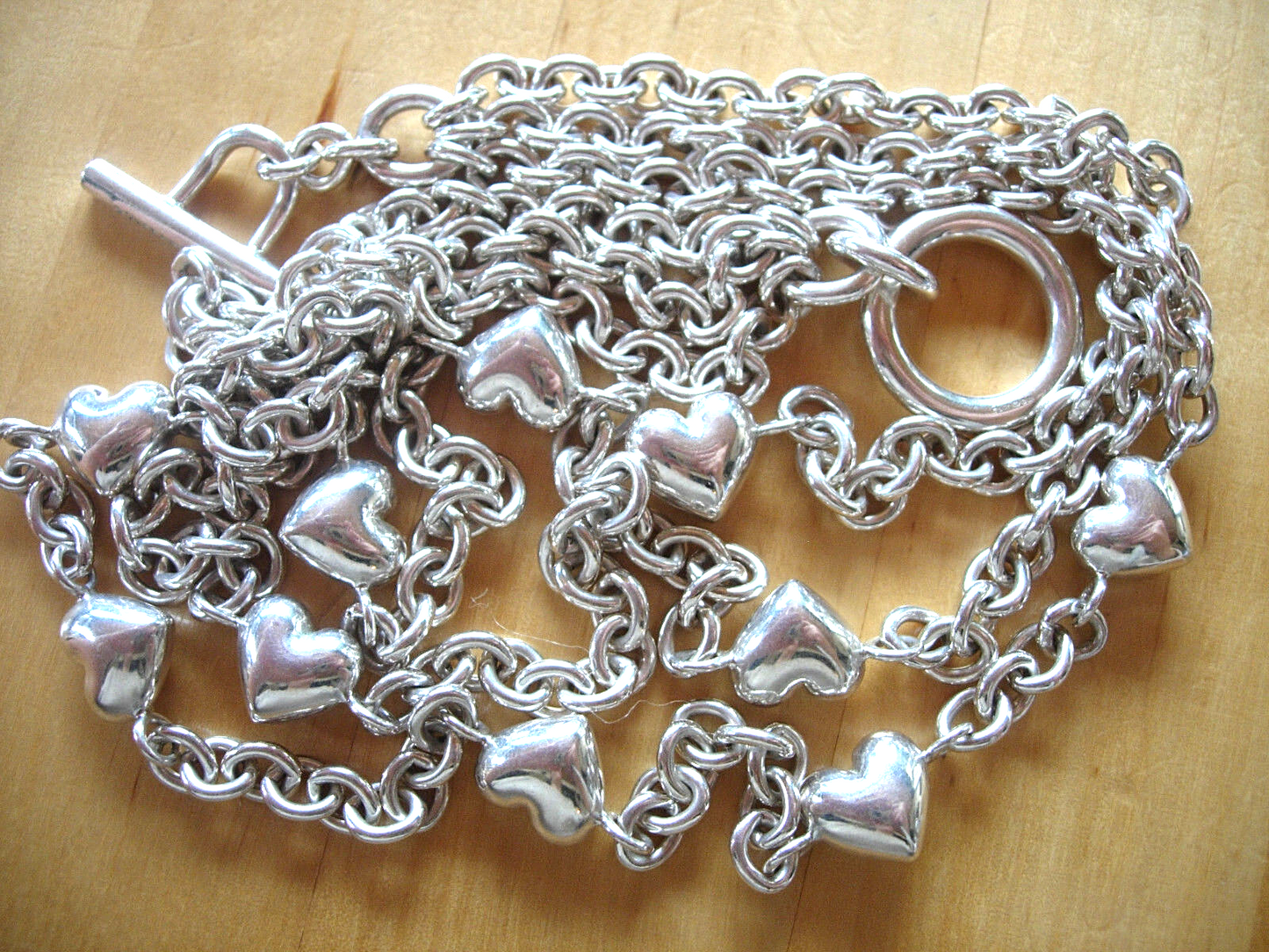 TIFFANY & Co Puffed Heart Multi-Strand Chain Toggle Clasp Necklace RARE 17.25"