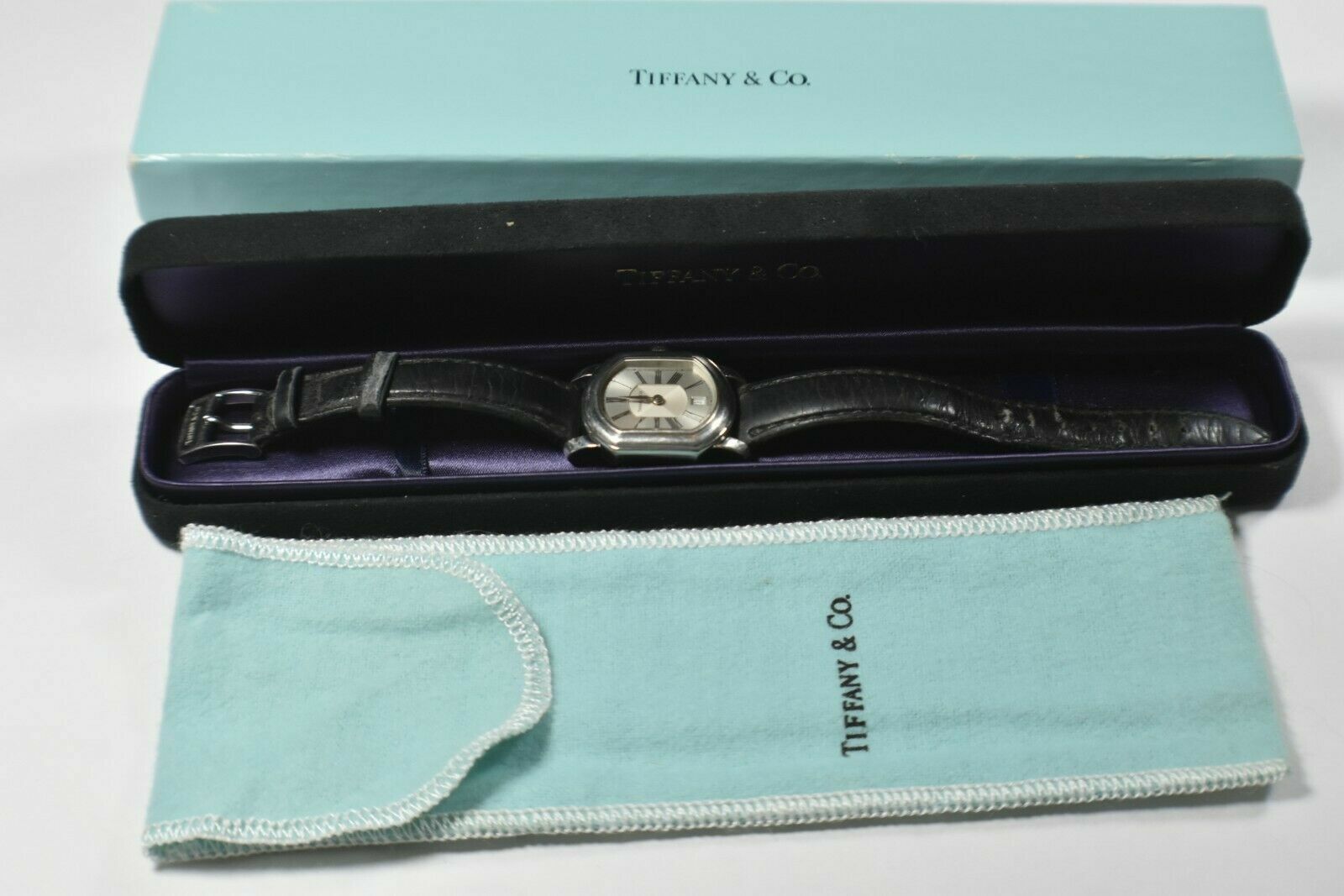 Tiffany & Co Atlas Mark Coupe Resonator Ladies Date Watch SS Guilloche