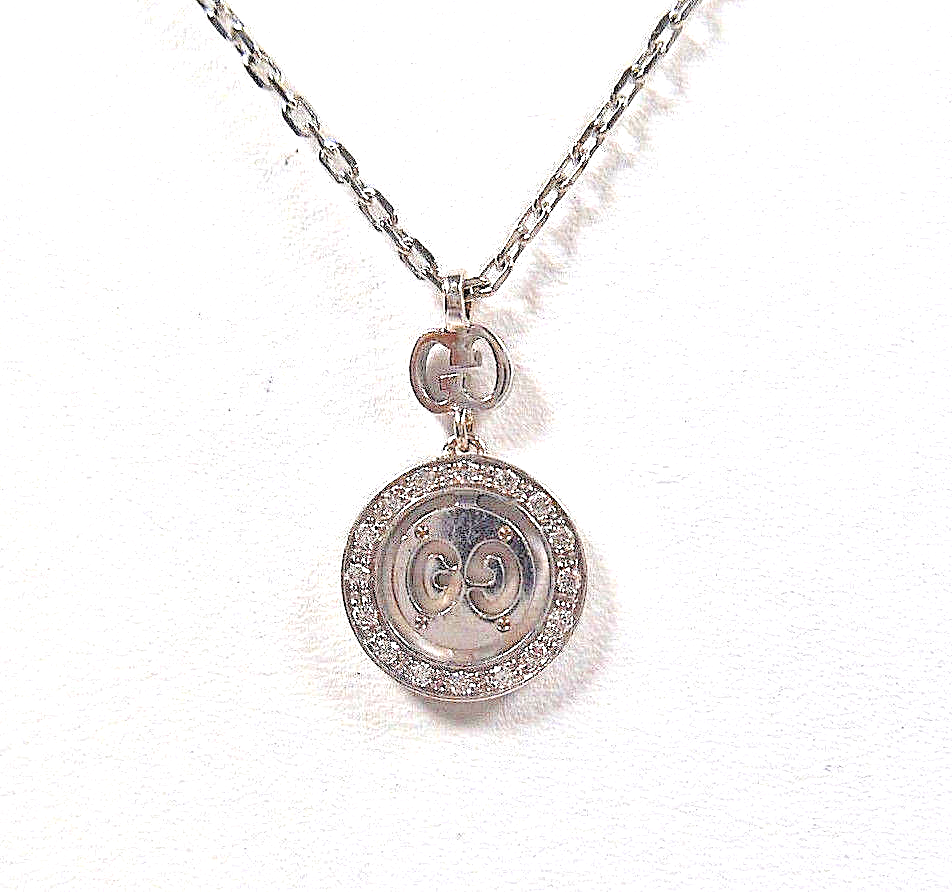 Gucci Gold Diamond Double G Necklace Twirl Icon Logo Pendant Necklace