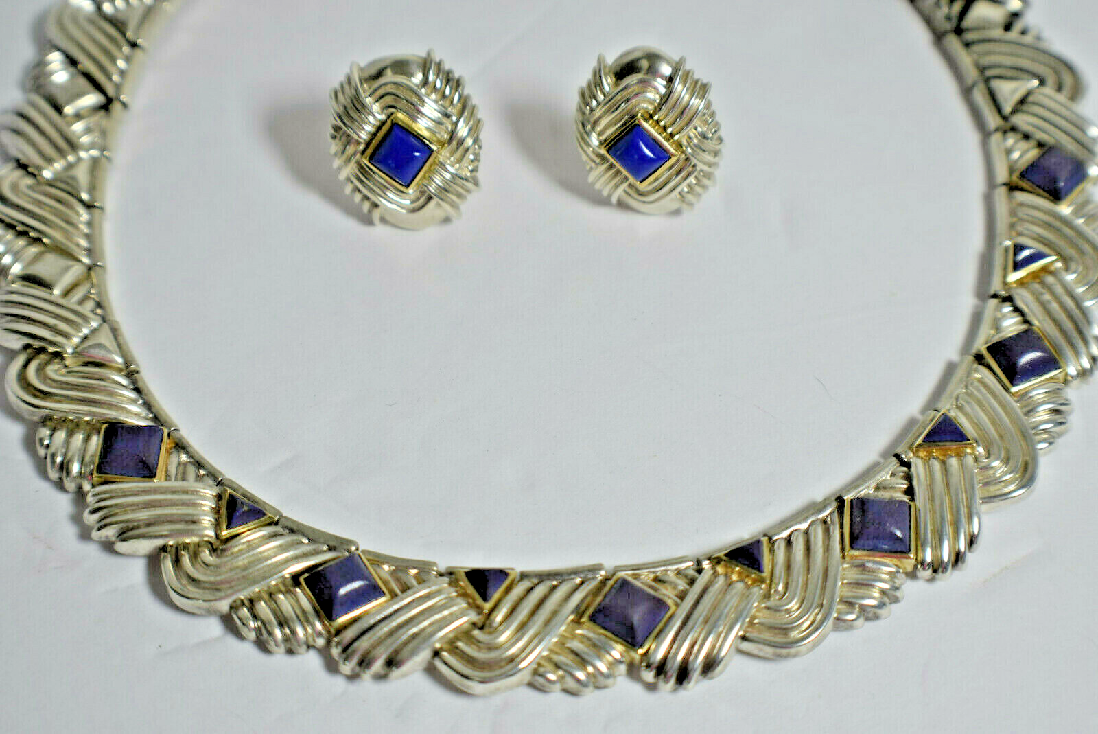 Tiffany &Co Lapis Lazuli Rare Vintage Necklace Gold & Sterling Silver 18"
