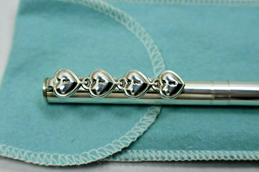 Tiffany & Co 4 Heart Padlocks Ink Pen Sterling Silver Pouch & Box Rare Vintage