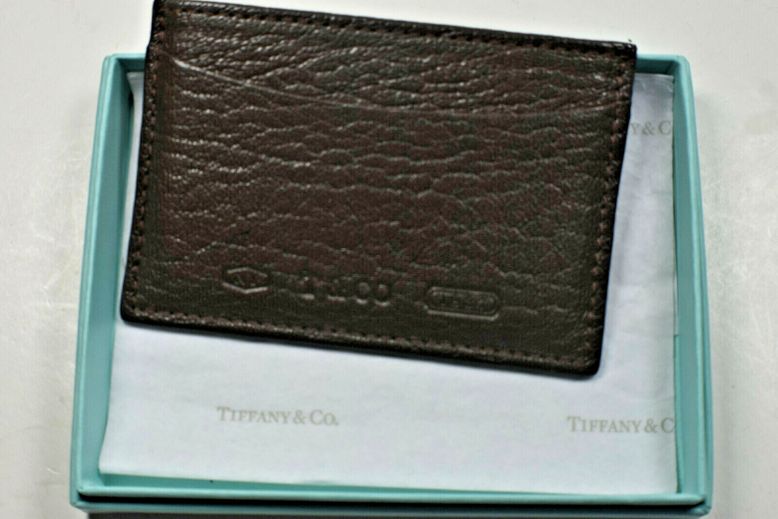 Tiffany & Co '1837' Brown Grain Leather Card Case Wallet w Orig Box