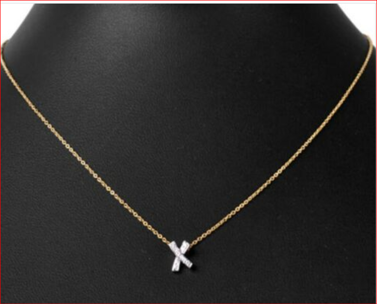 VintageTiffany & Co Platinum Diamond Signature X 18K Gold Necklace, Suede Box