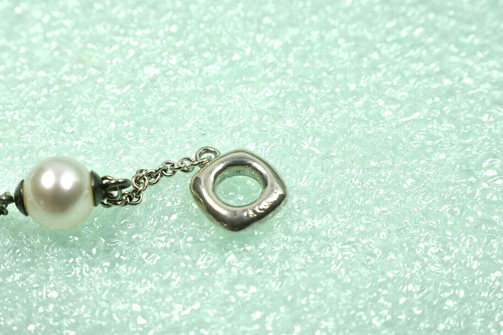 Vintage Tiffany &Co Akoya Pearls Cushion Toggle Silver Bracelet 7" Rare