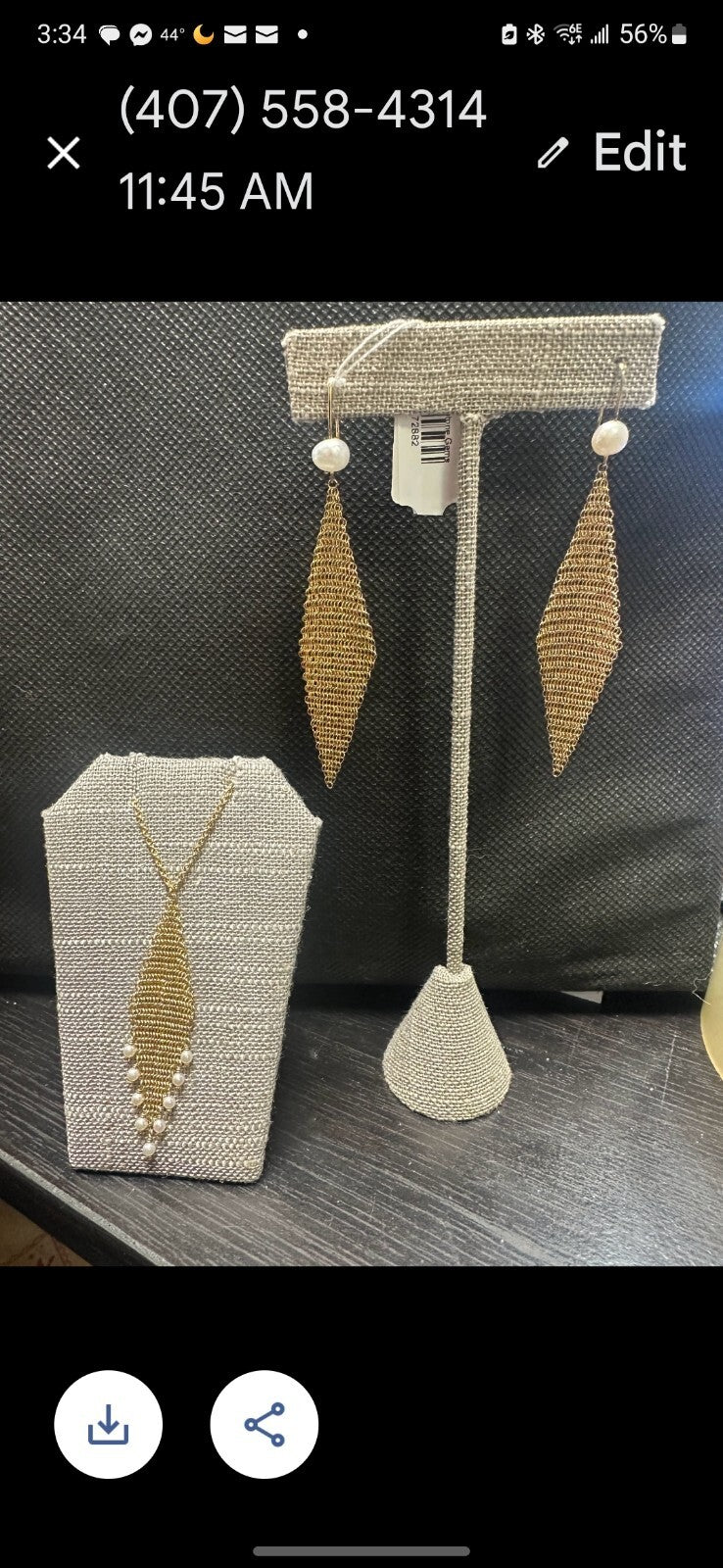 SET -Tiffany & Co 18K Gold Mesh Fringe Necklace & Earrings Pearls, Diamond Shape