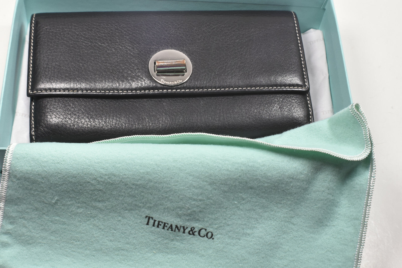 Tiffany & Co Wallet Continental Black & Blue Leather Manhattan Collection VGC