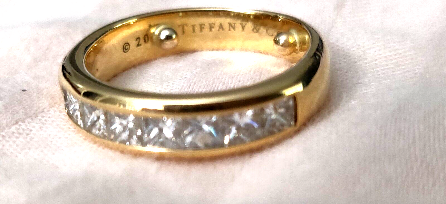 Tiffany & Co 1.20ct Princess Cut Diamond  18K Gold Eternity Band Ring Sizable 6