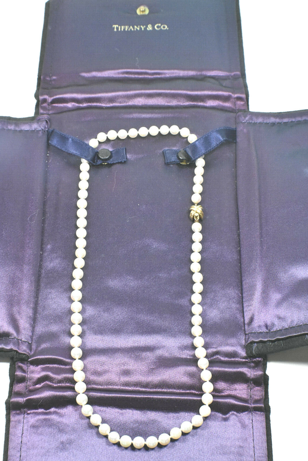 Tiffany & Co Akoya Pearl 18K Yellow Gold Signature X 18" Necklace w/Gift Case
