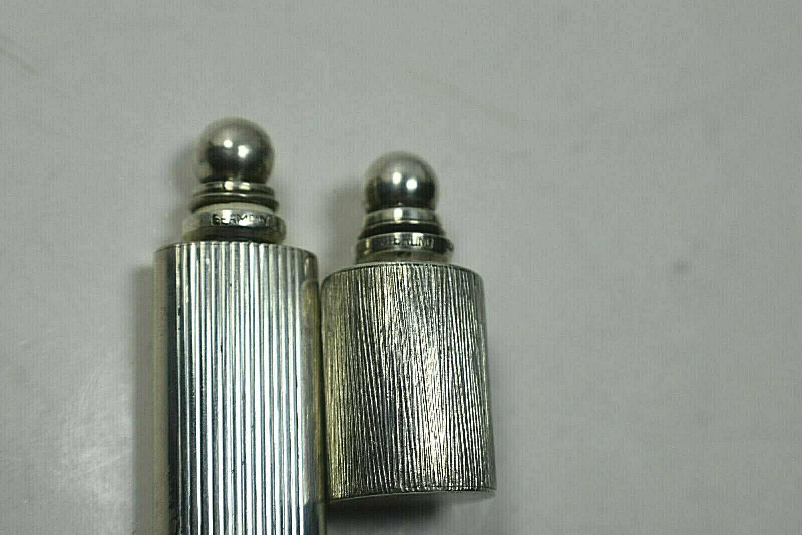 Tiffany & Co. 2 Grooved Mini Perfume Bottles Handbag Size Sterling Silver Rare