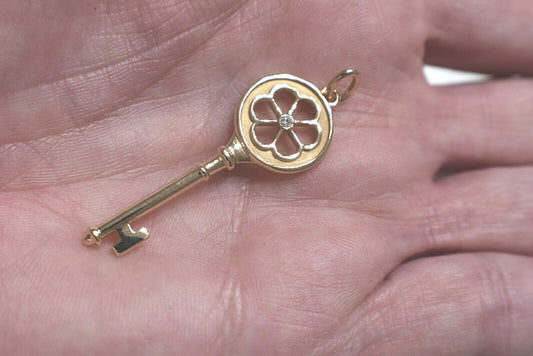 Tiffany & Co Diamond 18K Rose Gold Blossom Key Pendant 4 Necklace w/ Pouch