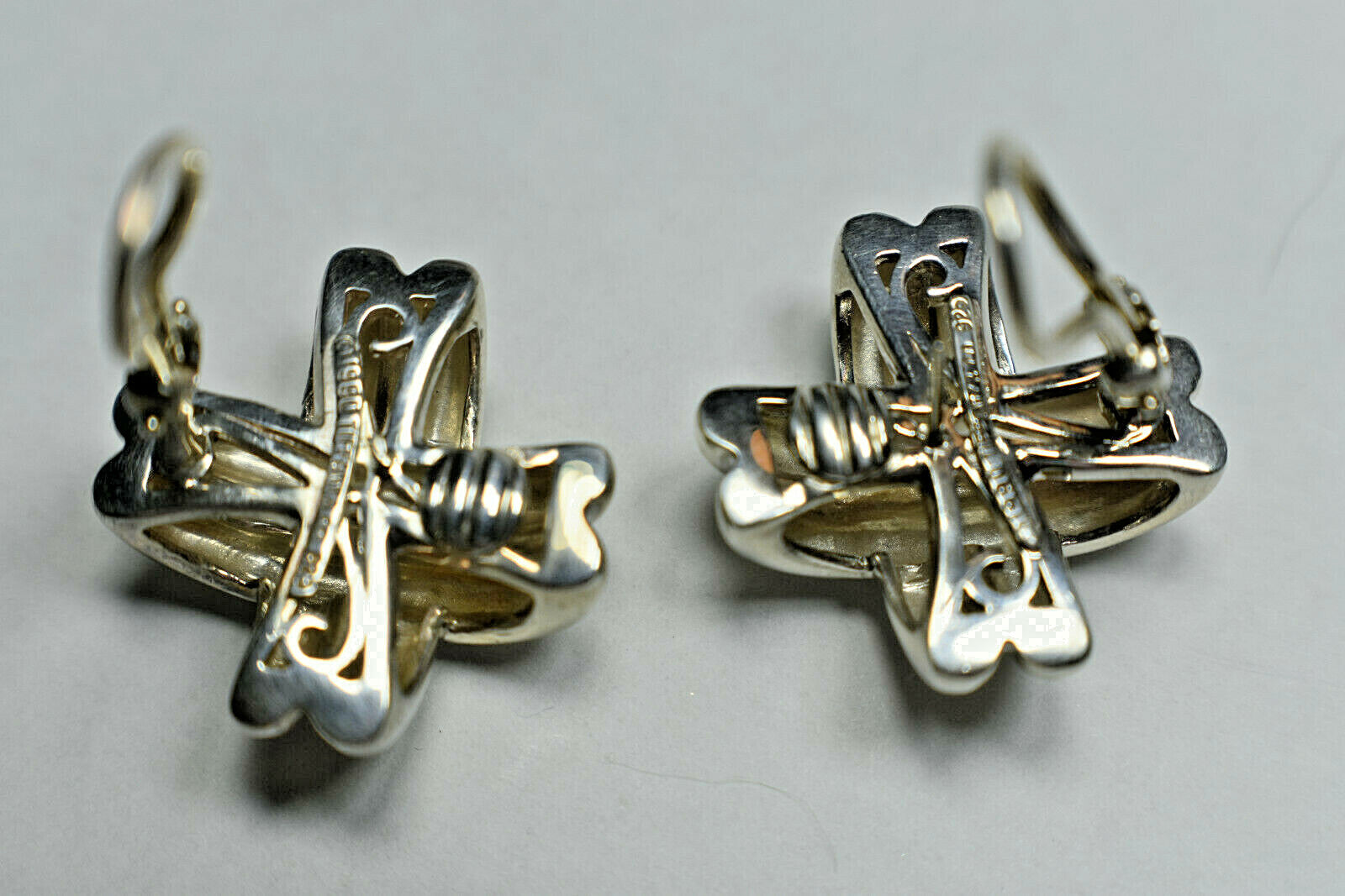 Tiffany & Co Picasso Solid Silver Signature X Cross Kiss Earrings Pierced 1990