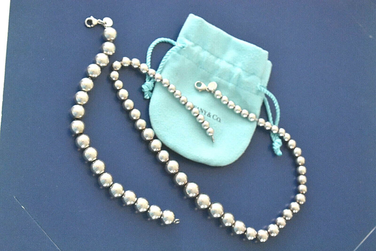 Tiffany & Co 7.5" HardWear 10mm Ball Bead Sterling Silver Bracelet & Pouch