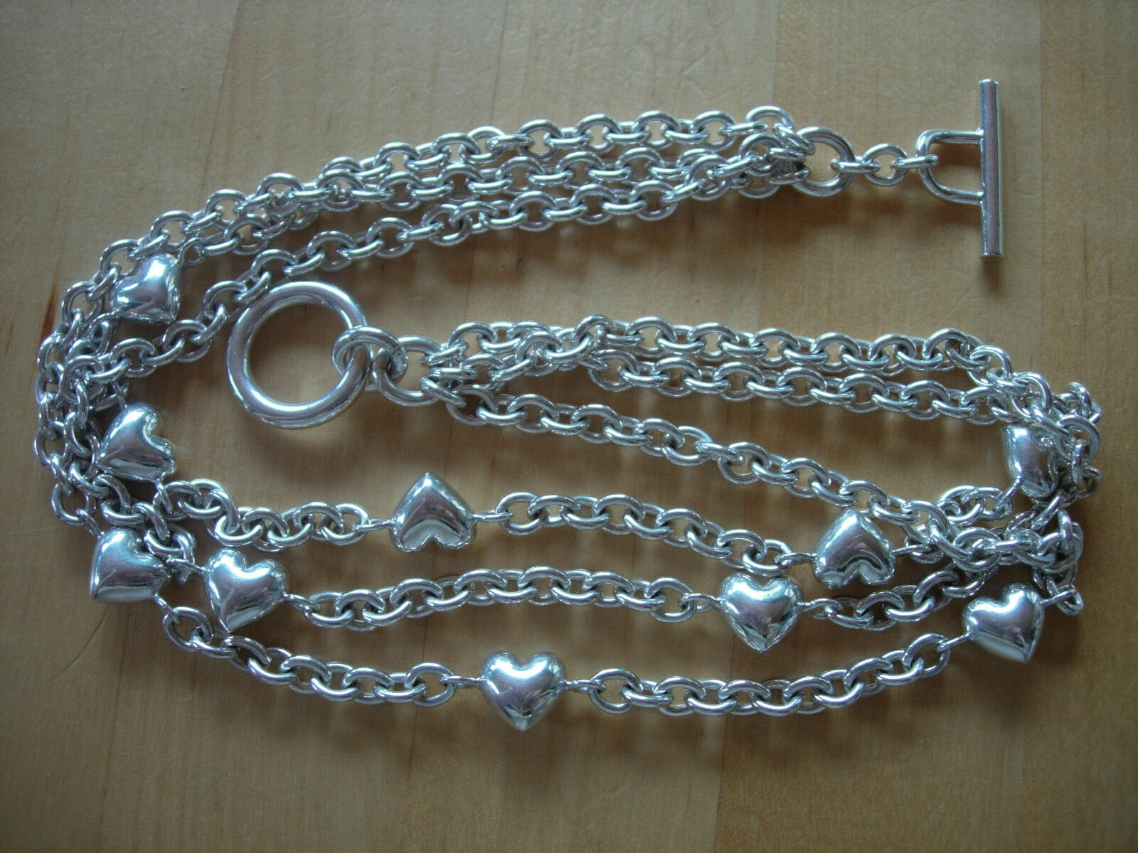 TIFFANY & Co Puffed Heart Multi Strand Chain Toggle Clasp Necklace RARE