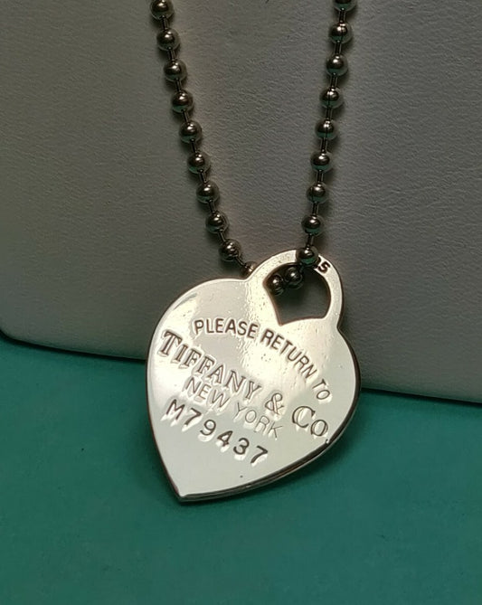 Return to Tiffany Large Heart Tag Pendant Charm 34" Big 2mm Bead Ball Necklace