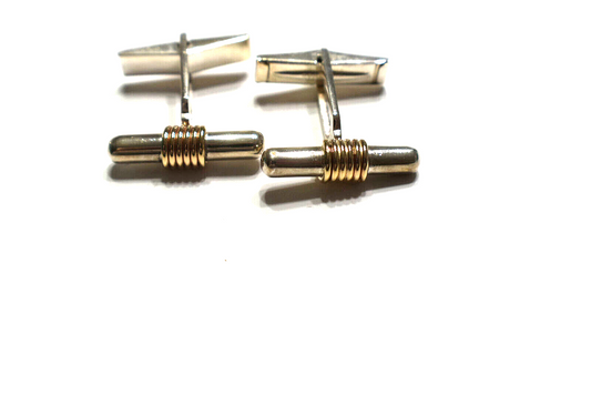 Tiffany & Co Silver & Gold Bar Cufflinks Cuff Links & Pouch