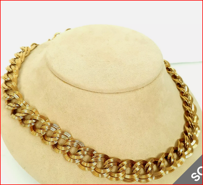 Monet Chunky Adjust. Double Ribbed Link Chain Necklace Gold Tone Vintage