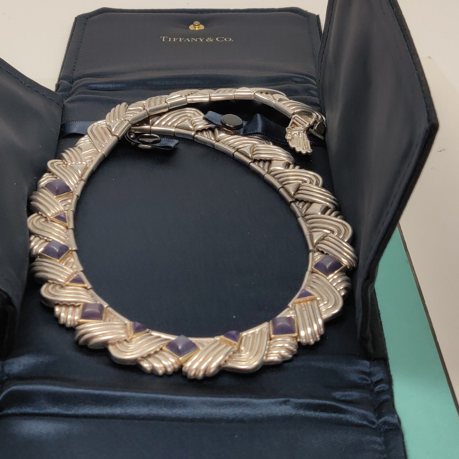 Tiffany &Co Lapis Lazuli Rare Vintage Necklace Gold & Sterling Silver 18"