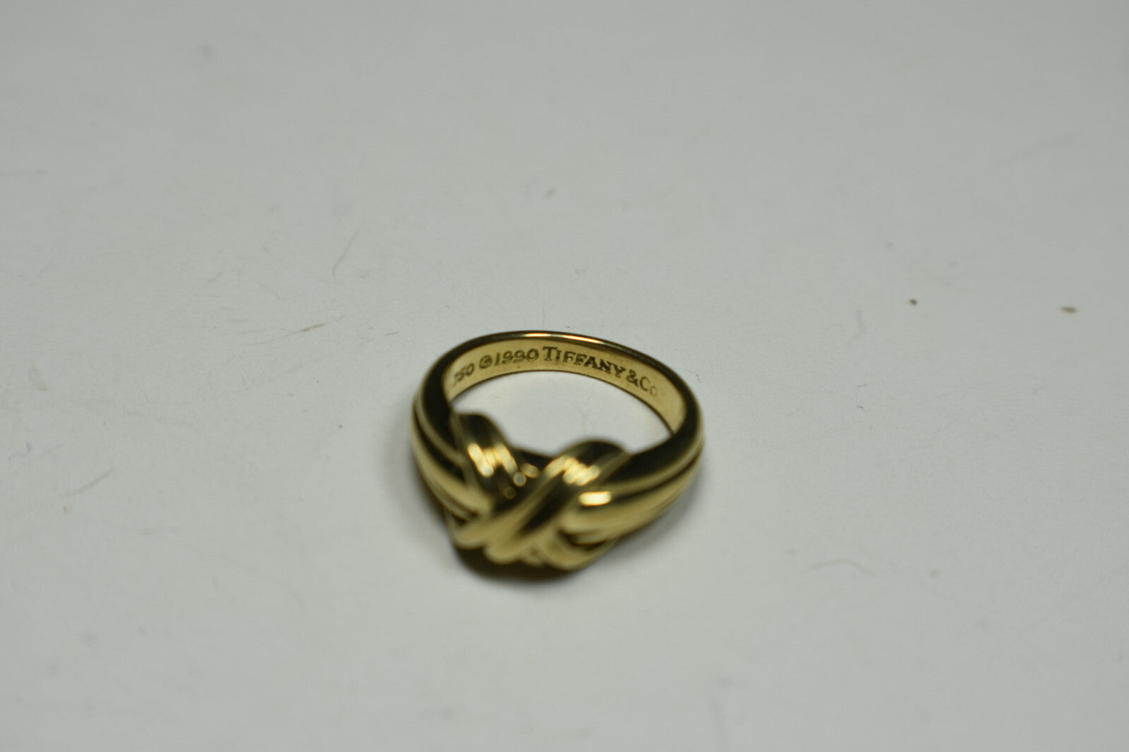 Tiffany & Co Signature X Kiss 18K Gold Band Ring, Sizable 5