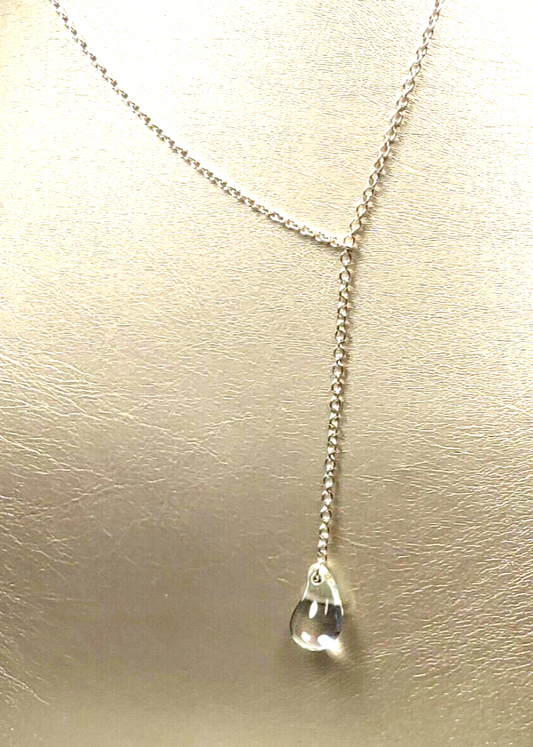 Tiffany & Co Peretti Lariat Large Rock Crystal Teardrop Necklace 22" Silver Rare