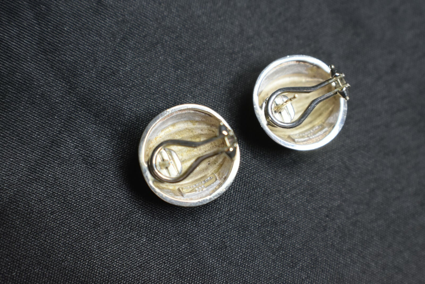 Tiffany & Co Enamel Domed Sterling Silver Earrings Pierced Omega Back, Rare