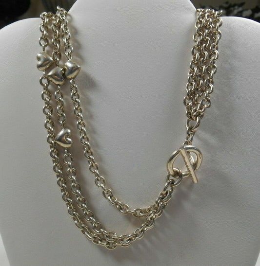 TIFFANY & Co Puffed Heart Multi Strand Chain Toggle Clasp Necklace RARE